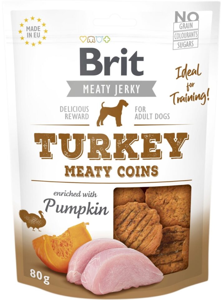 przysmaki z dynią; Brit Jerky Turkey Meaty Coins Indyk 
